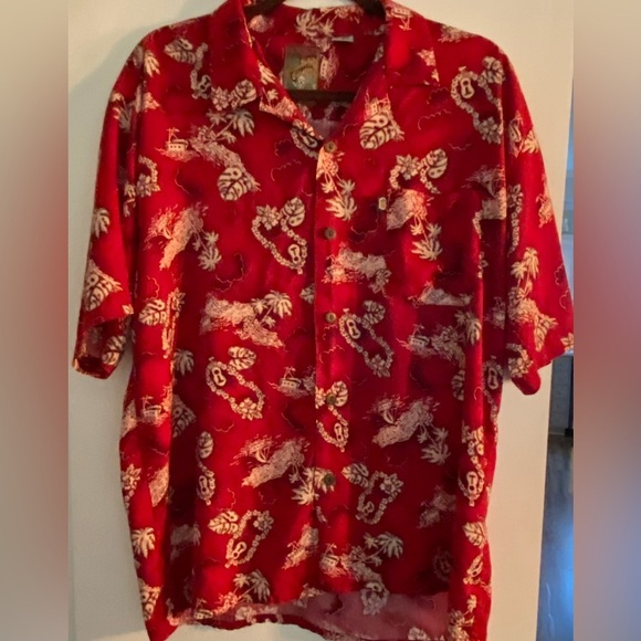 Pineapple Connection Hawaiian Aloha Rayon Pocket Shirt Red Men's L - Palms - Picture 1 of 6